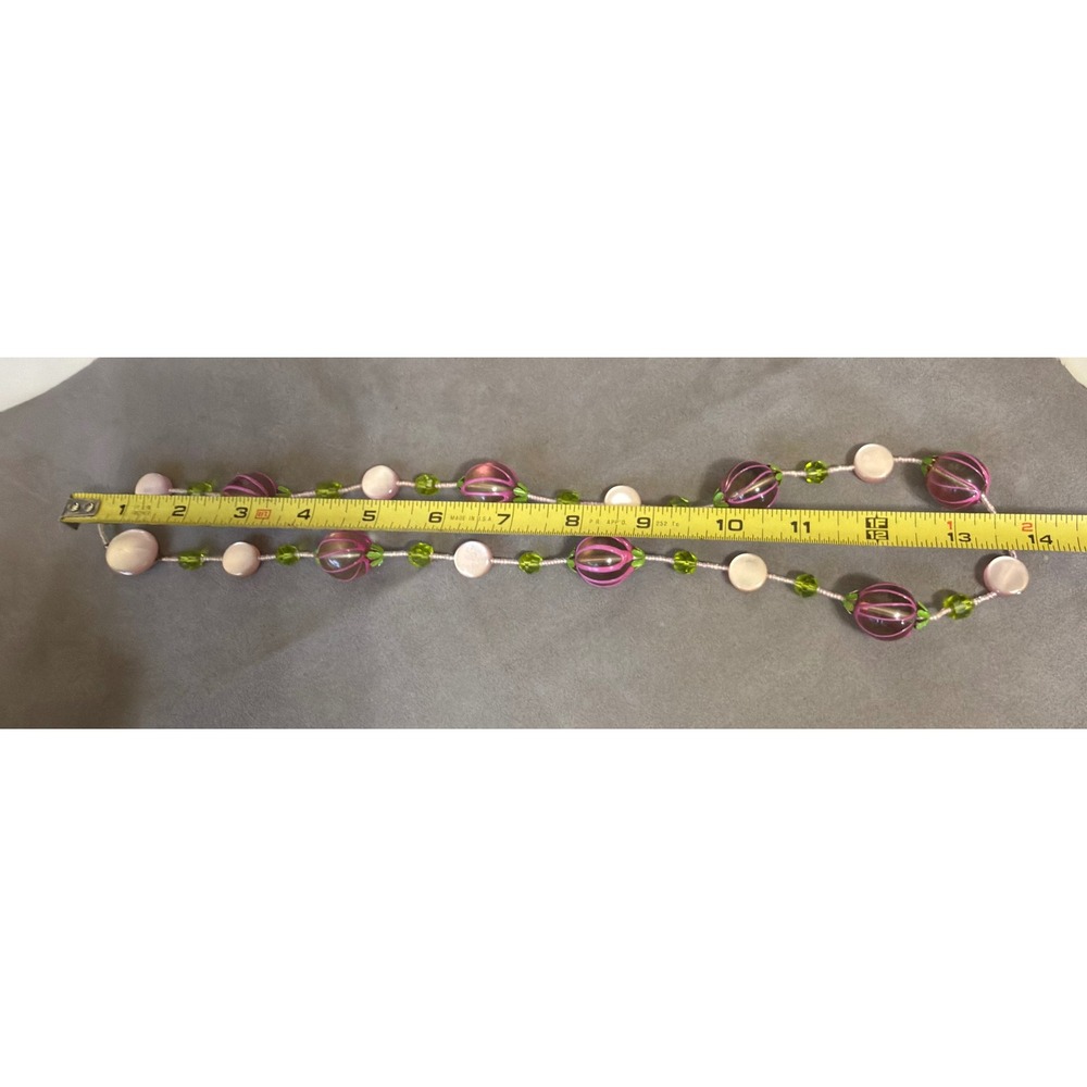 Vintage Pink Green Melon Bead Necklace Garden Floral Eclectic Statement 30 Inch - Picture 6 of 8
